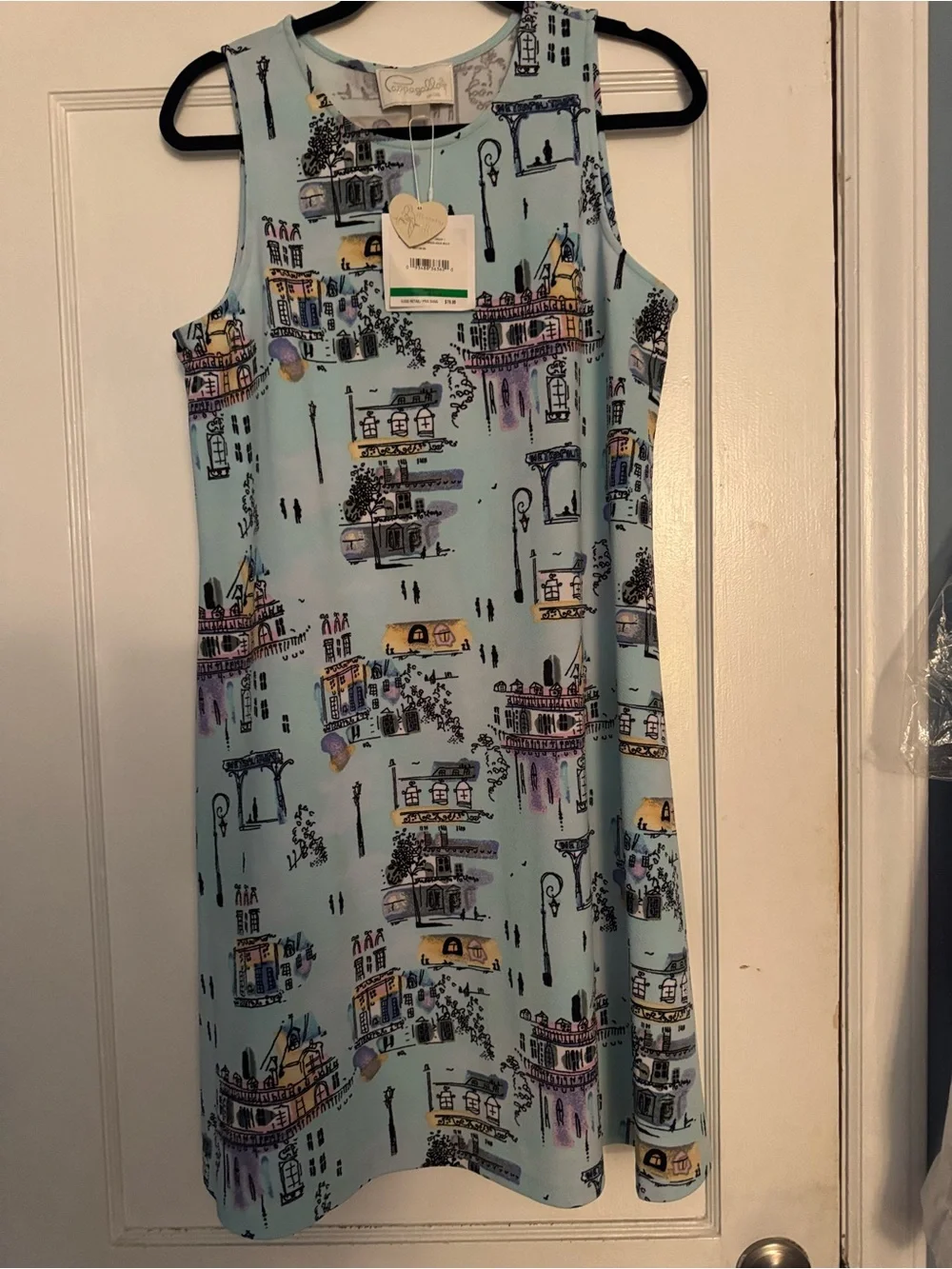 Pappagallo Light Blue Scenic Print Dress, NWT - Picture 1 of 4